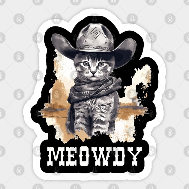 Funny Cat Cowboy Cowgirl Meow Howdy Meowdy Sticker by KsuAnn